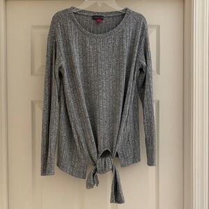 Vince Camuto Gray Tie-Front Ribbed Sweatshirt